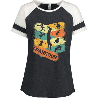 Retro Parkour For Boys Silhouette Vintage Free Running Enza Ladies Jersey Colorblock Tee