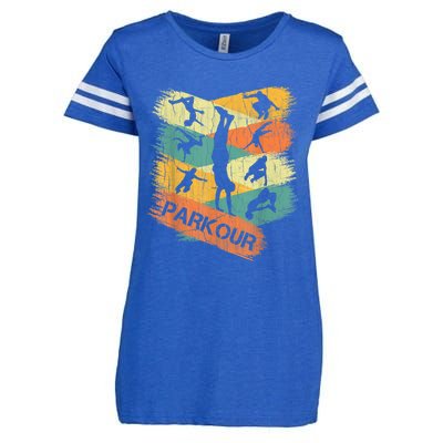 Retro Parkour For Boys Silhouette Vintage Free Running Enza Ladies Jersey Football T-Shirt