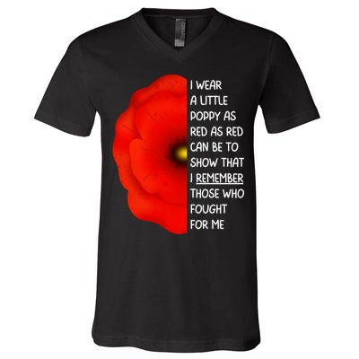 Red Poppy Flower Veterans Day USA Memorial Lest We Forget V-Neck T-Shirt