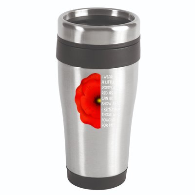 Red Poppy Flower Veterans Day USA Memorial Lest We Forget 16oz Travel Tumbler