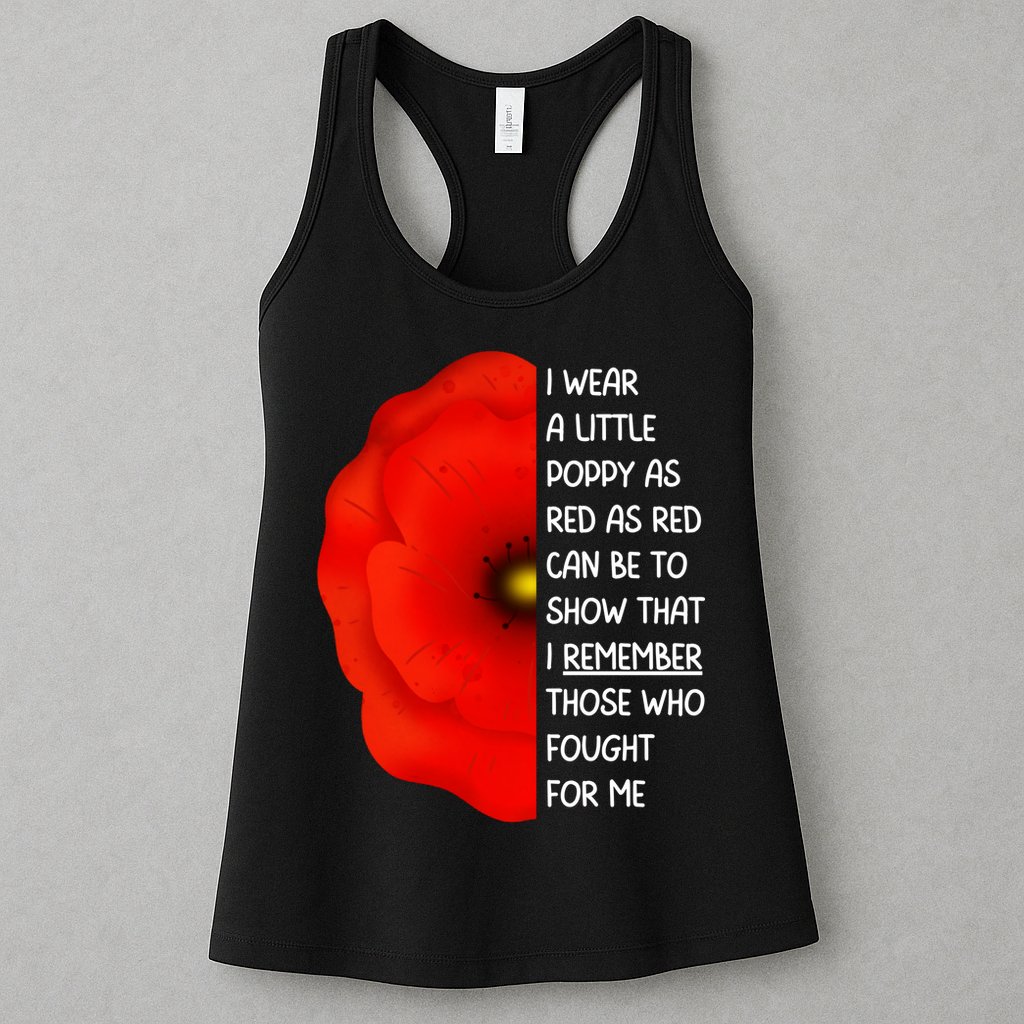 Red Poppy Flower Veterans Day USA Memorial Lest We Forget Womens Tank Top