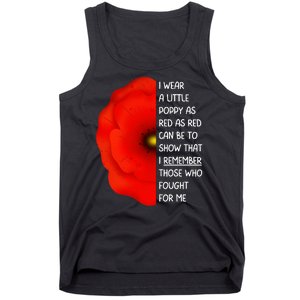 Red Poppy Flower Veterans Day USA Memorial Lest We Forget Tank Top