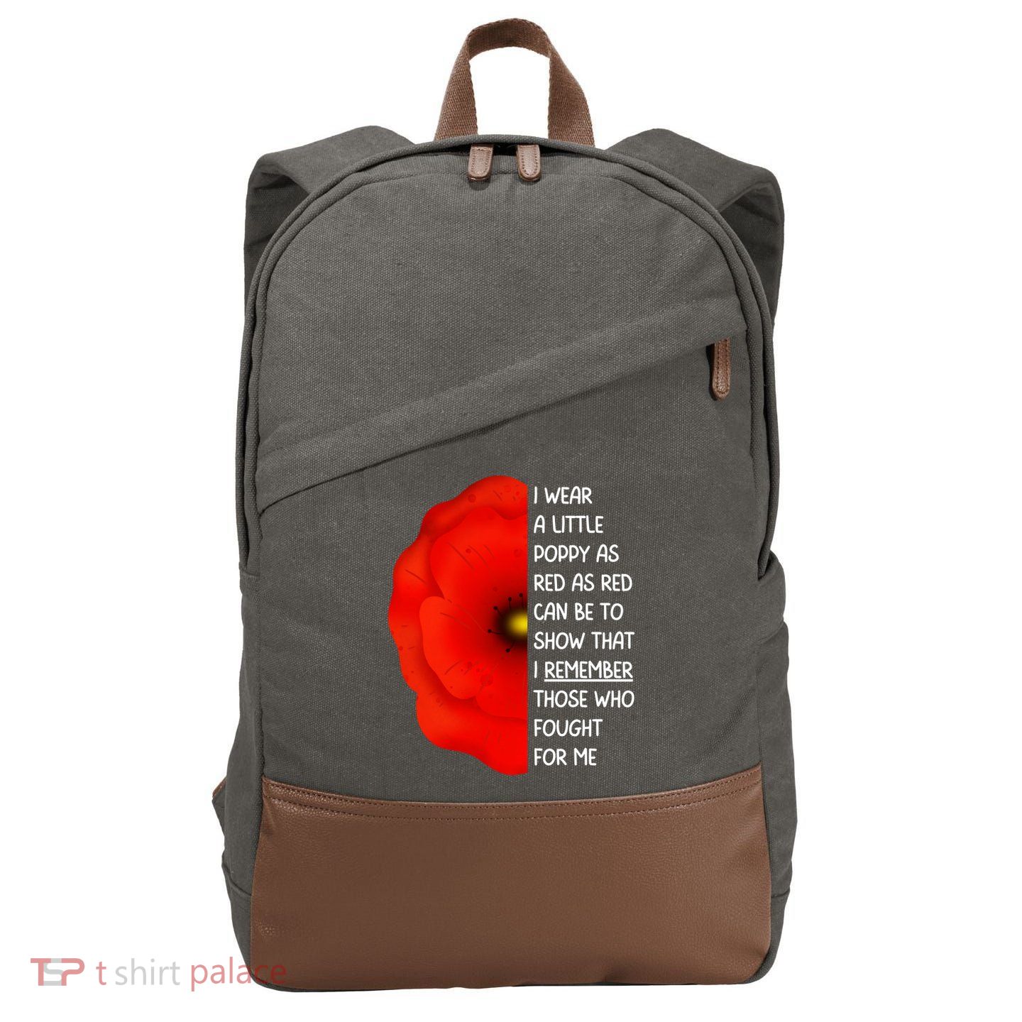Red Poppy Flower Veterans Day USA Memorial Lest We Forget Cotton Canvas Backpack