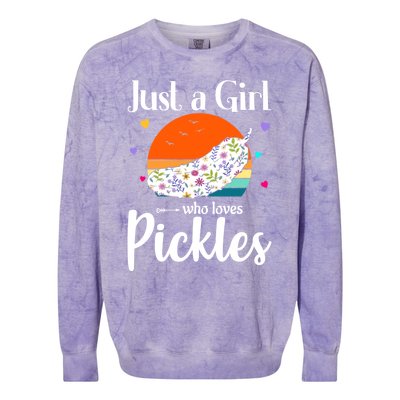 Retro Pickle Floral Design Just A Who Loves Pickles Gift Colorblast Crewneck Sweatshirt