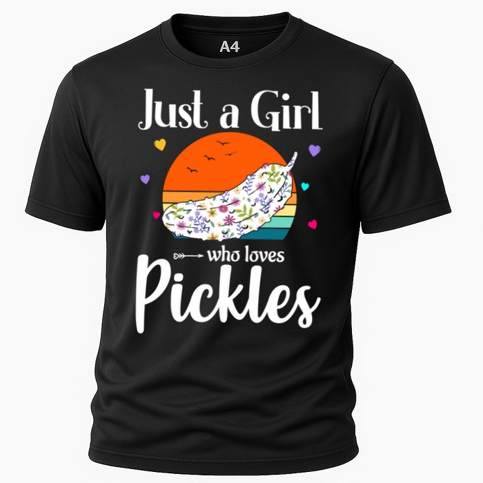 Retro Pickle Floral Design Just A Who Loves Pickles Gift Cooling Performance Crew T-Shirt
