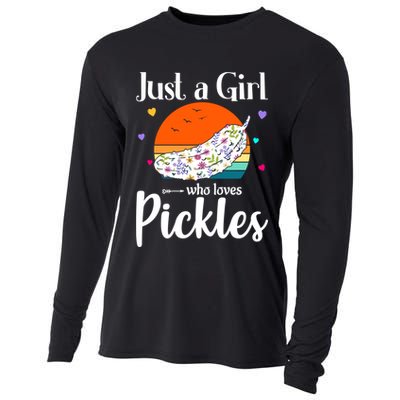 Retro Pickle Floral Design Just A Who Loves Pickles Gift Cooling Performance Long Sleeve Crew