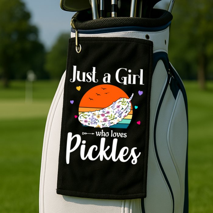 Retro Pickle Floral Design Just A Who Loves Pickles Gift Golf Towel