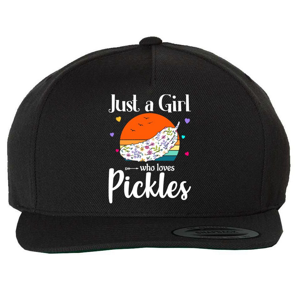 Retro Pickle Floral Design Just A Who Loves Pickles Gift Wool Snapback Cap