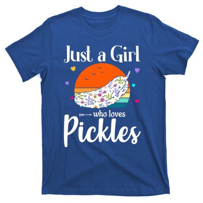 Retro Pickle Floral Design Just A Who Loves Pickles Gift T-Shirt