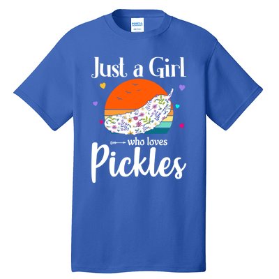 Retro Pickle Floral Design Just A Who Loves Pickles Gift Tall T-Shirt