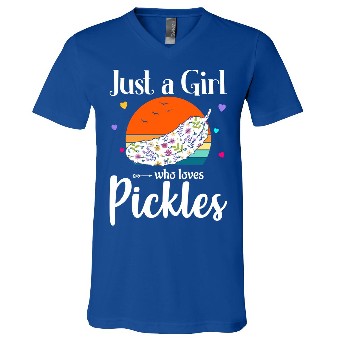 Retro Pickle Floral Design Just A Who Loves Pickles Gift V-Neck T-Shirt