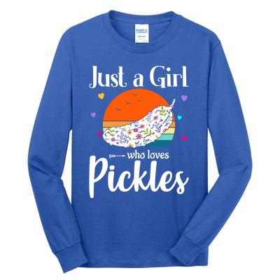 Retro Pickle Floral Design Just A Who Loves Pickles Gift Tall Long Sleeve T-Shirt