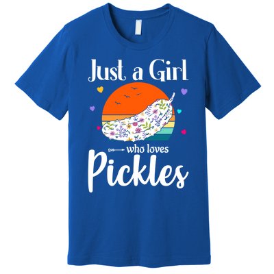 Retro Pickle Floral Design Just A Who Loves Pickles Gift Premium T-Shirt