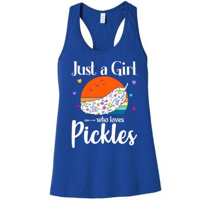 Retro Pickle Floral Design Just A Who Loves Pickles Gift Women's Racerback Tank