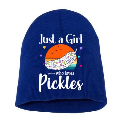 Retro Pickle Floral Design Just A Who Loves Pickles Gift Short Acrylic Beanie