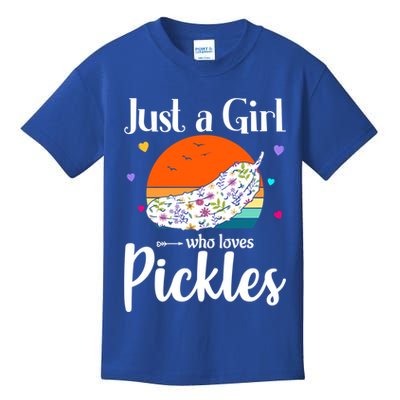 Retro Pickle Floral Design Just A Who Loves Pickles Gift Kids T-Shirt