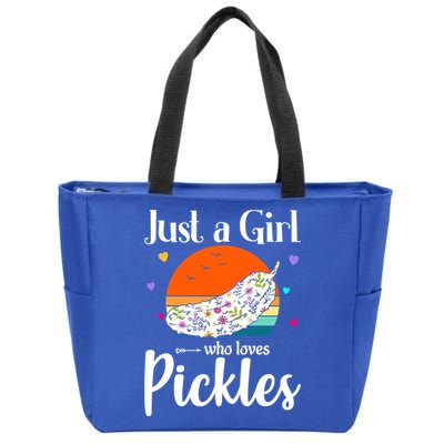Retro Pickle Floral Design Just A Who Loves Pickles Gift Zip Tote Bag
