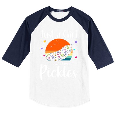 Retro Pickle Floral Design Just A Who Loves Pickles Gift Baseball Sleeve Shirt