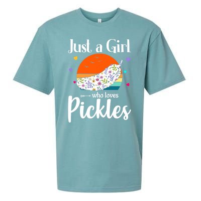 Retro Pickle Floral Design Just A Who Loves Pickles Gift Sueded Cloud Jersey T-Shirt