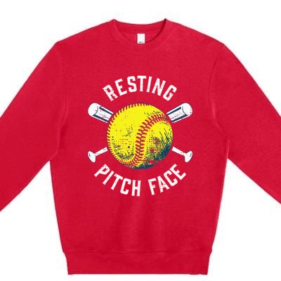 Resting Pitch Face Softball Premium Crewneck Sweatshirt