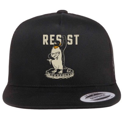 Resist Penguin Flippers Up I Stand With Penguins Flat Bill Trucker Hat
