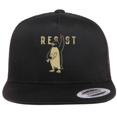 Resist Penguin Flippers Up I Stand With Penguins Flat Bill Trucker Hat