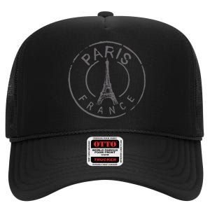 Retro Paris France Eiffel Tower Love High Crown Mesh Back Trucker Hat