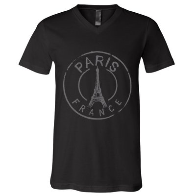 Retro Paris France Eiffel Tower Love V-Neck T-Shirt