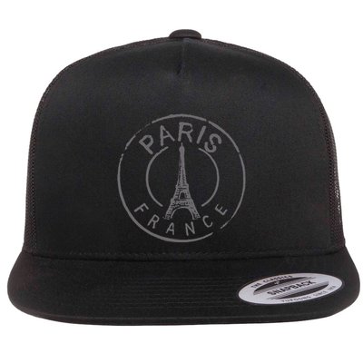 Retro Paris France Eiffel Tower Love Flatbill Hat