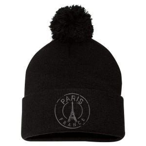 Retro Paris France Eiffel Tower Love Pom Pom 12in Knit Beanie