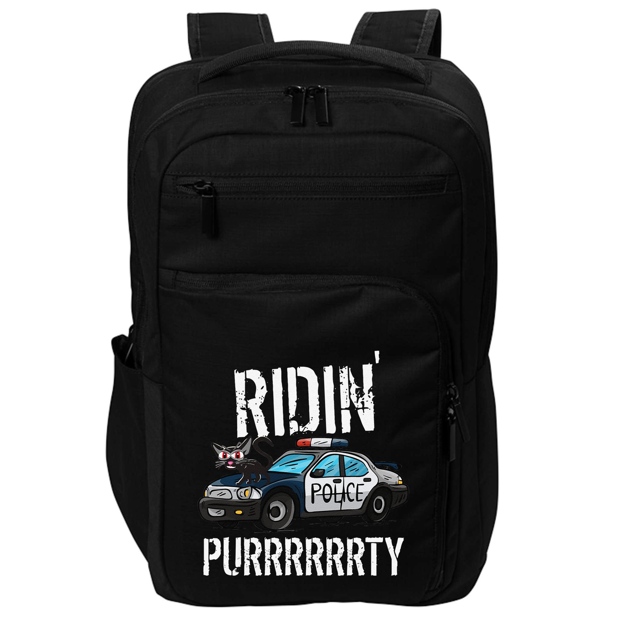 Ridin Purrrty Funny Police Cat On Cop Car Cat Lover Impact Tech Backpack