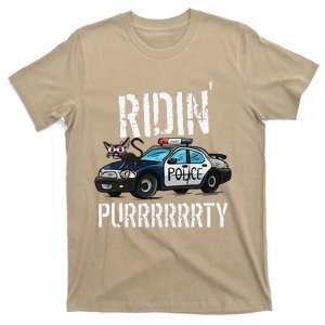 Ridin Purrrty Funny Police Cat On Cop Car Cat Lover T-Shirt