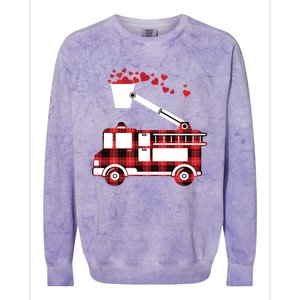 Red Plaid Fire Truck Funny Fire Valentines Day Gift Colorblast Crewneck Sweatshirt