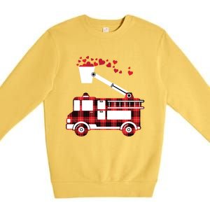 Red Plaid Fire Truck Funny Fire Valentines Day Gift Premium Crewneck Sweatshirt