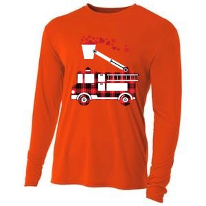 Red Plaid Fire Truck Funny Fire Valentines Day Gift Cooling Performance Long Sleeve Crew