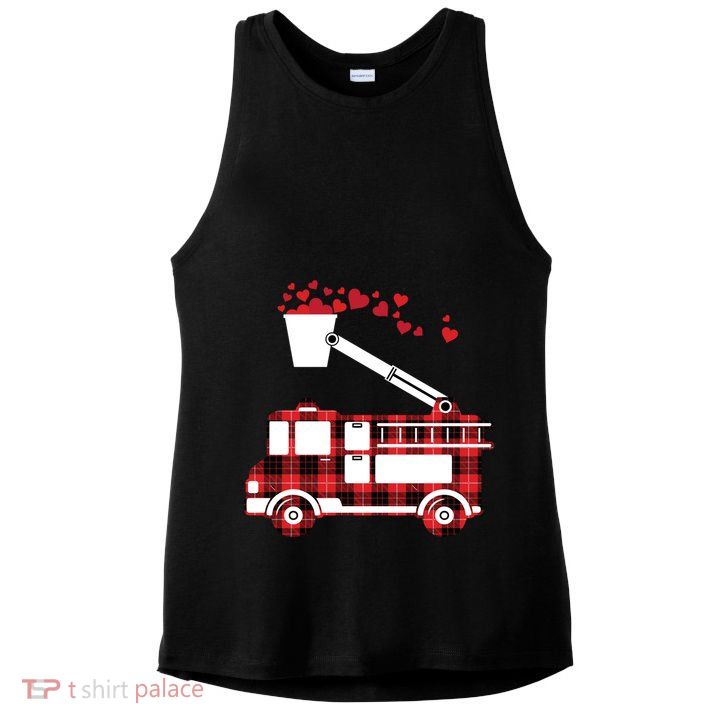 Red Plaid Fire Truck Funny Fire Valentines Day Gift Ladies PosiCharge Tri-Blend Wicking Tank