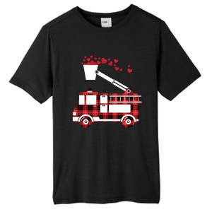 Red Plaid Fire Truck Funny Fire Valentines Day Gift Tall Fusion ChromaSoft Performance T-Shirt