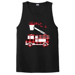 Red Plaid Fire Truck Funny Fire Valentines Day Gift PosiCharge Competitor Tank