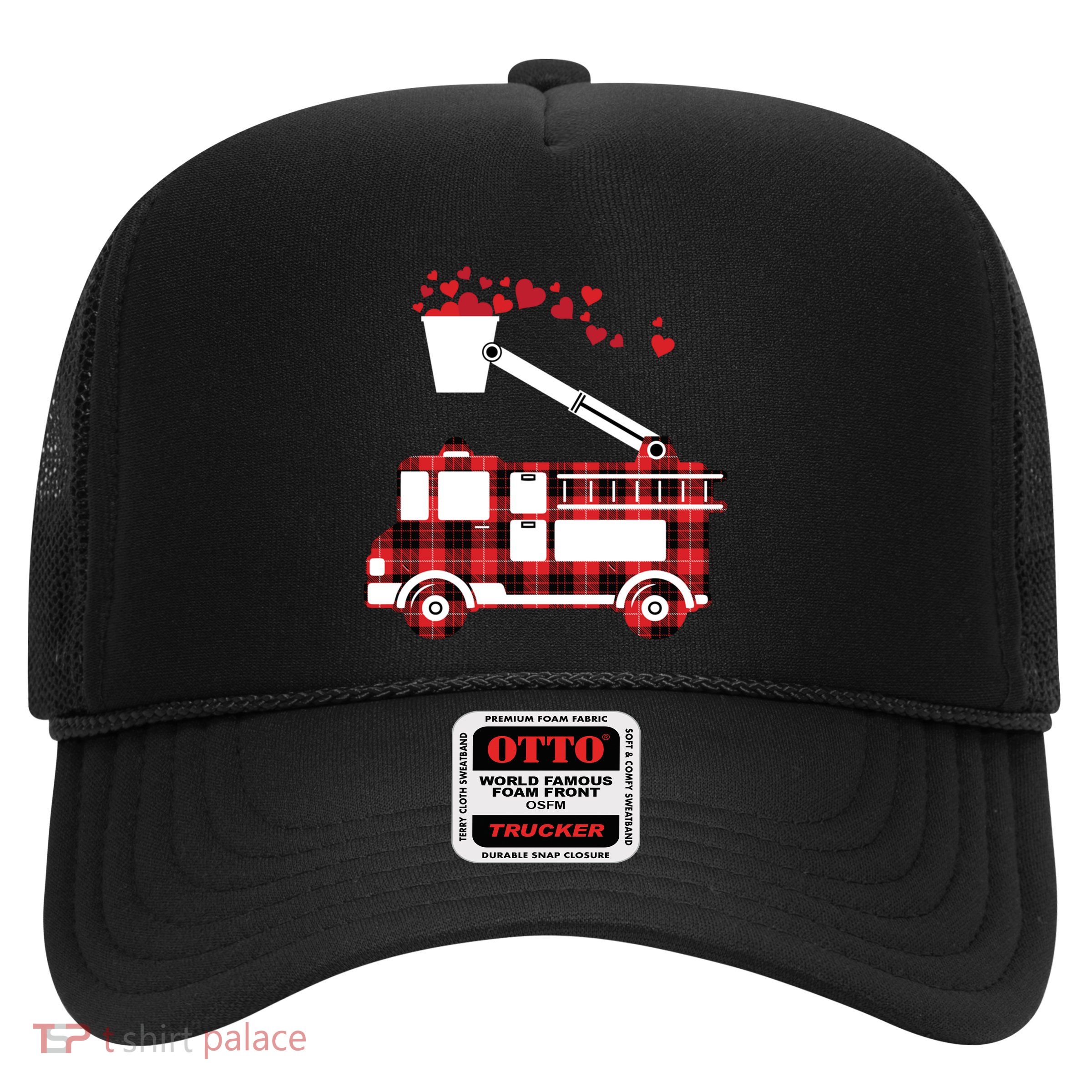 Red Plaid Fire Truck Funny Fire Valentines Day Gift Trucker Hat