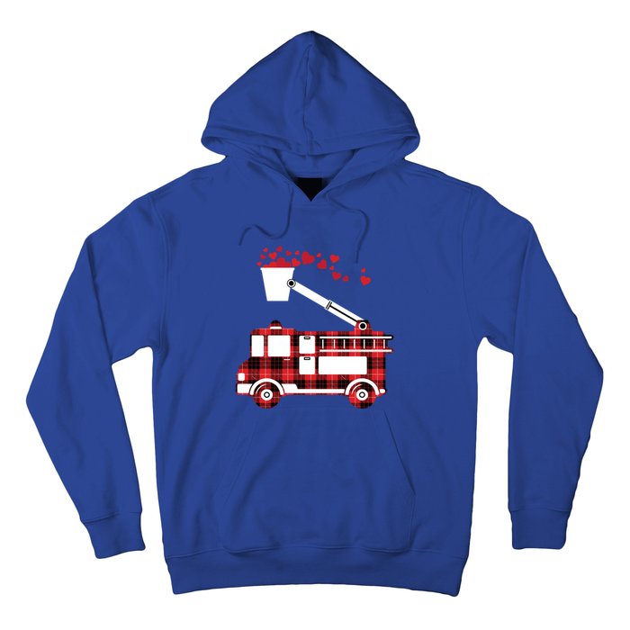 Red Plaid Fire Truck Funny Fire Valentines Day Gift Hoodie