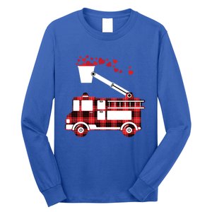 Red Plaid Fire Truck Funny Fire Valentines Day Gift Long Sleeve Shirt