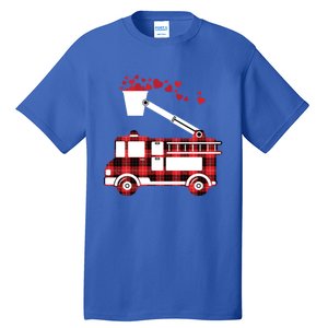 Red Plaid Fire Truck Funny Fire Valentines Day Gift Tall T-Shirt