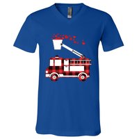 Red Plaid Fire Truck Funny Fire Valentines Day Gift V-Neck T-Shirt