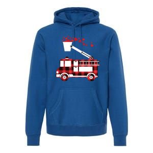 Red Plaid Fire Truck Funny Fire Valentines Day Gift Premium Hoodie