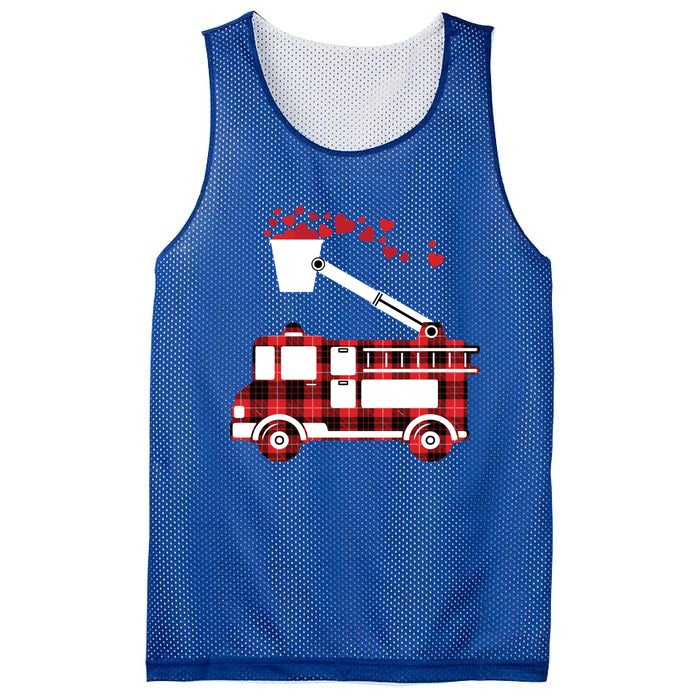 Red Plaid Fire Truck Funny Fire Valentines Day Gift Mesh Reversible Basketball Jersey Tank