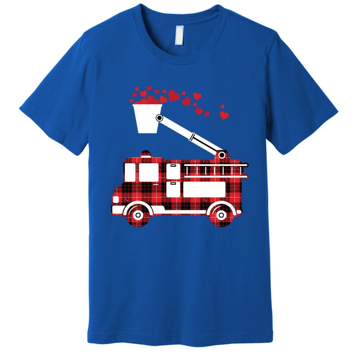 Red Plaid Fire Truck Funny Fire Valentines Day Gift Premium T-Shirt