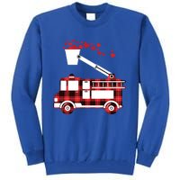 Red Plaid Fire Truck Funny Fire Valentines Day Gift Tall Sweatshirt