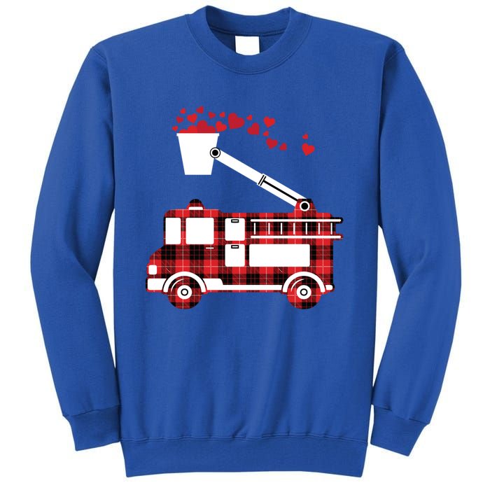 Red Plaid Fire Truck Funny Fire Valentines Day Gift Tall Sweatshirt