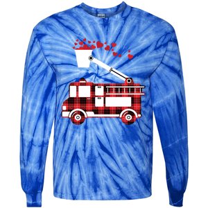 Red Plaid Fire Truck Funny Fire Valentines Day Gift Tie-Dye Long Sleeve Shirt