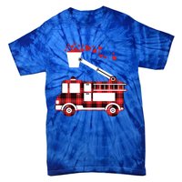 Red Plaid Fire Truck Funny Fire Valentines Day Gift Tie-Dye T-Shirt